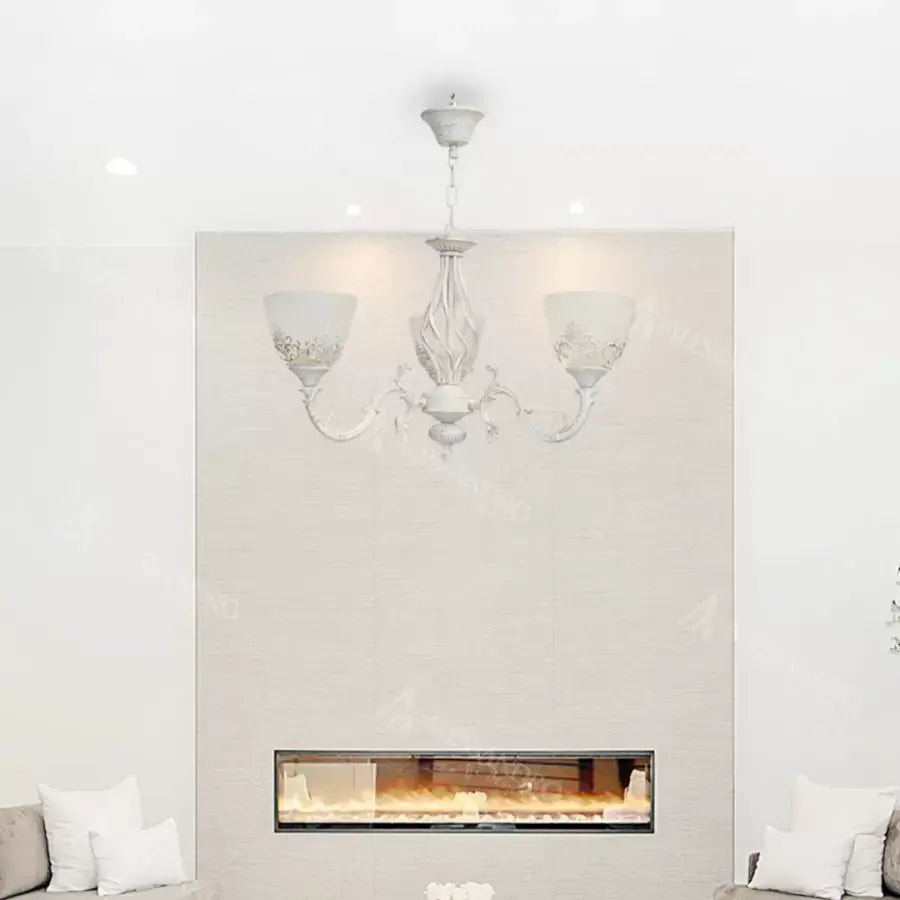 VINTAGE Lustr, Závěsný typ s rameny, COTTAGE, Kruhový, 3xE27, Sklo a kov, Bílá