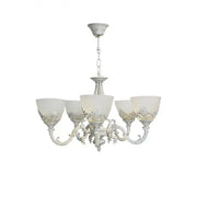 VINTAGE Lustr, Typ přívěsku, COTTAGE, Kruhový, 5xE27, Sklo a kov, Bílá