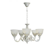 VINTAGE Lustr, Typ přívěsku, COTTAGE, Kruhový, 5xE27, Sklo a kov, Bílá