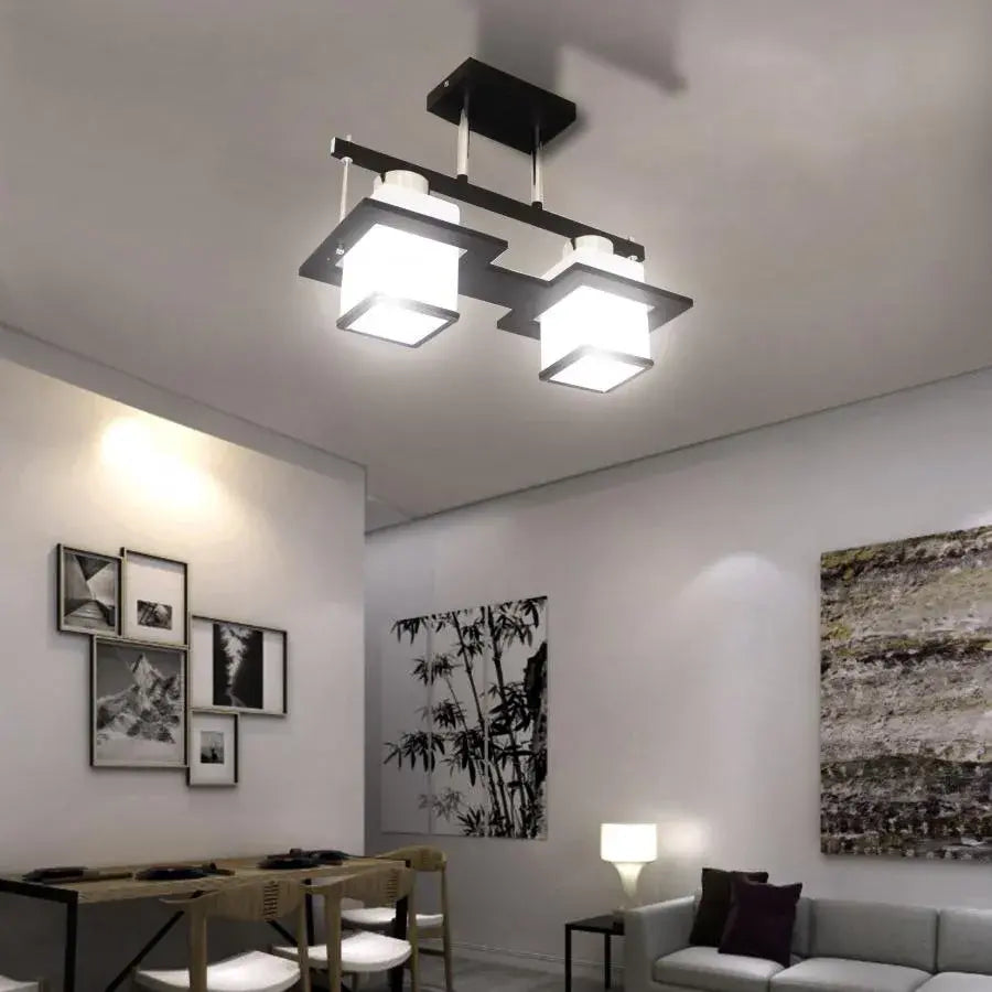 Klasický lustr Aramis s dřevěným čtvercovým stínidlem 2X E27 Bílá Černá