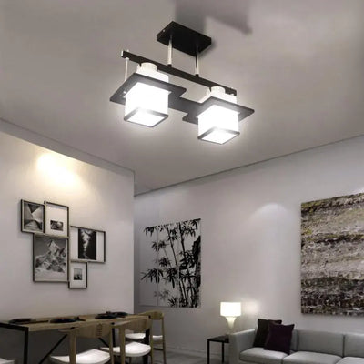 Klasický lustr Aramis s dřevěným čtvercovým stínidlem 2X E27 Bílá Černá