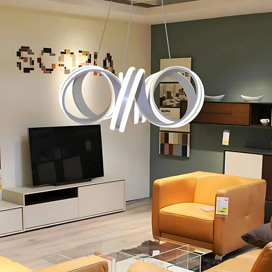 Závěsný LED lustr s dálkovým ovládáním INFINITY TWIST 180W, vlnité, studené/teplé/neutrální světlo, stmívatelné, bílé, výškově nastavitelné