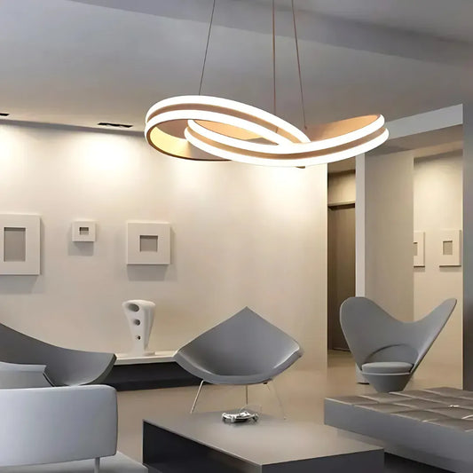 Závěsný LED lustr s dálkovým ovládáním INFINITY LOOP 120W, studené/teplé/neutrální světlo, stmívatelný, bílý, výškově nastavitelný