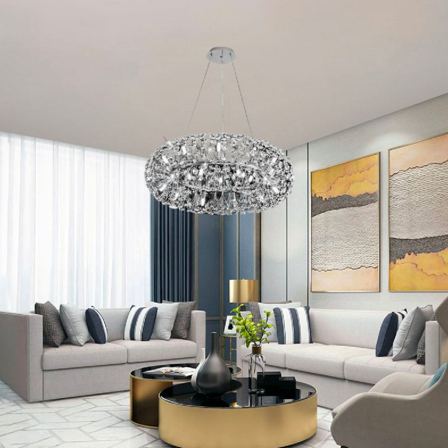 Křišťálový lustr SEGOVIA Magno 10x E14, Průměr 60cm, Lesklý stříbrný, Nastavitelná výška
