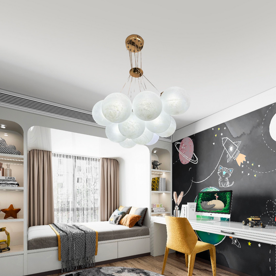 MODERNÍ Lustr, Kyvadlový typ, LOFT Bagliore, Globe, 9xE27, Nastavitelná výška, Zlatá