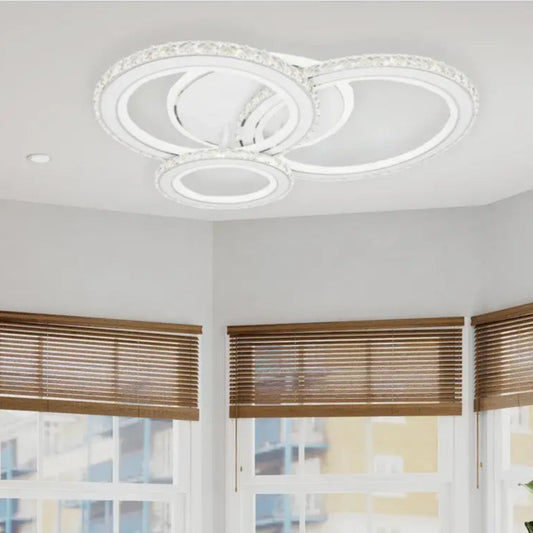 LED lustr s dálkovým ovládáním a krystalem NOVA ROTONDA RGB 154W, 3 kruhy, Studené/Teplé/Neutrální světlo, Stmívatelné, Bílá