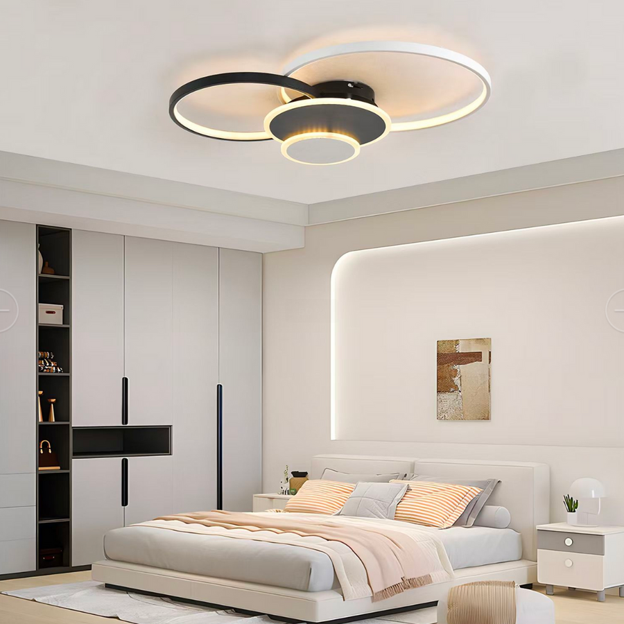 LED lustr s dálkovým ovládáním KILLIAN 80W, 4 kruhy, studené/teplé/neutrální světlo, stmívatelné, černá bílá