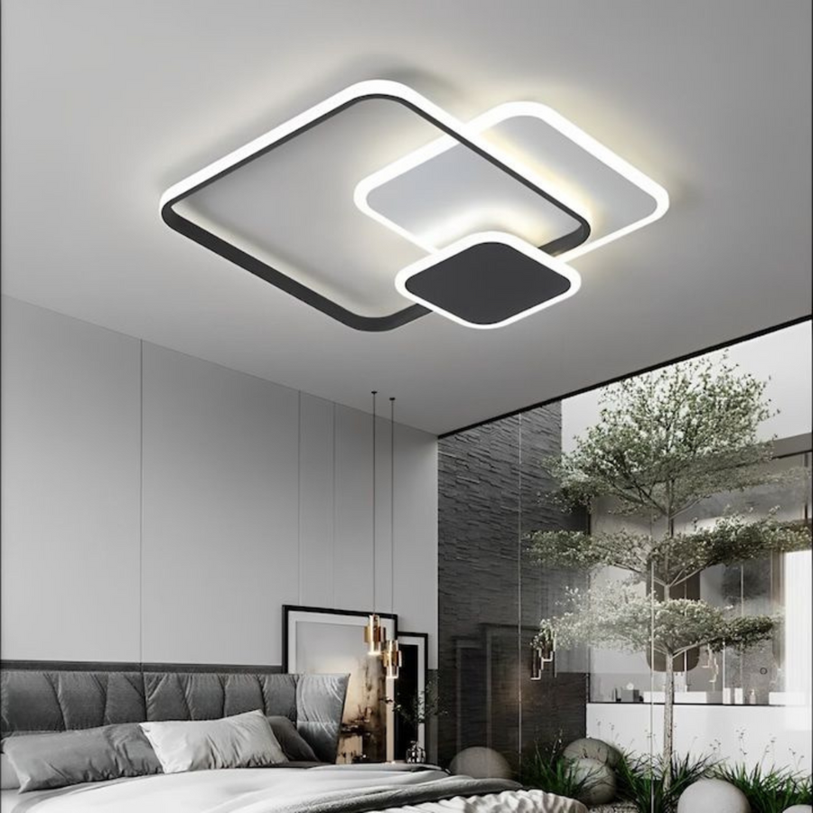 LED lustr s dálkovým ovládáním ANEMONA 75W, 3 čtverce, studené/teplé/neutrální světlo, stmívatelné, černá