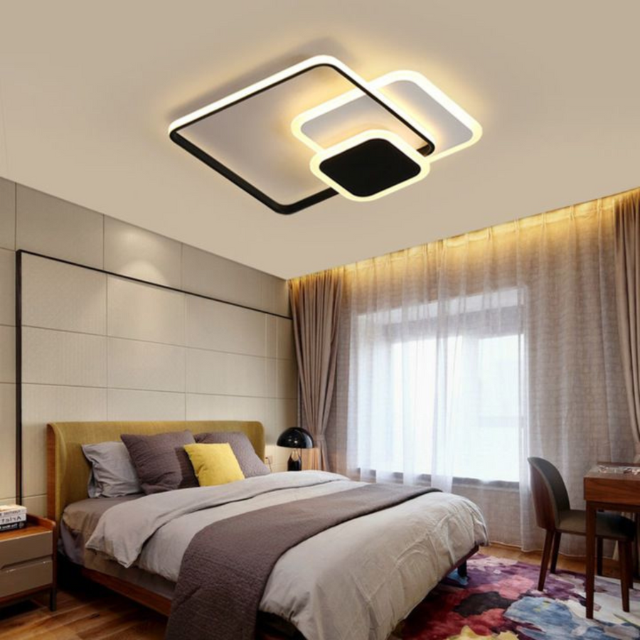 LED lustr s dálkovým ovládáním ANEMONA 75W, 3 čtverce, studené/teplé/neutrální světlo, stmívatelné, černá