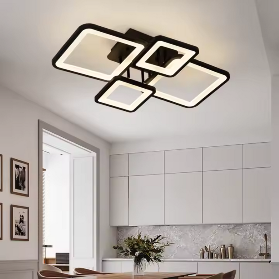LED CHANDIER s dálkovým ovládáním, Ella, 4 čtverce, 85W, studené/horké/neutrální světlo, laskavé, černé