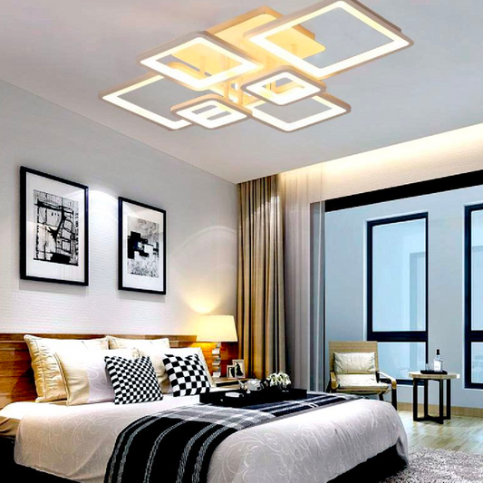 LED lustr s dálkovým ovládáním ELLA 124W, 6 čtverců, studené/teplé/neutrální světlo, stmívatelné, bílá