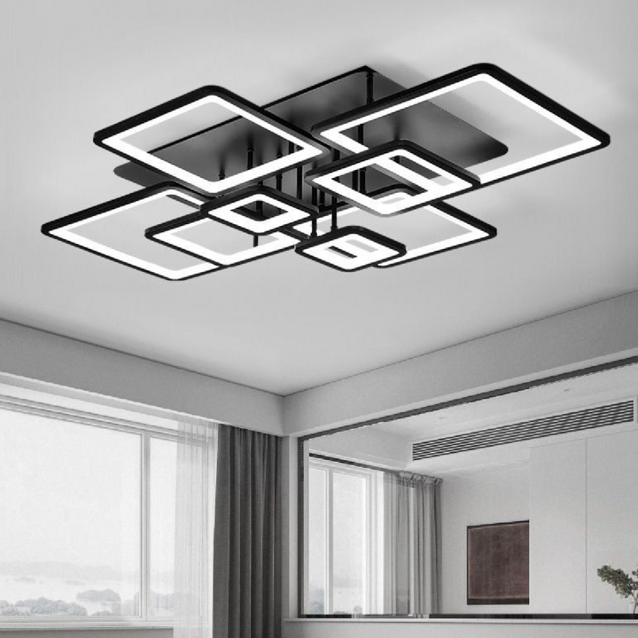 LED CHANDIER s dálkovým ovládáním, Ella, 8 čtverců, 203W, studené/horké/neutrální světlo, nestabilní, černá