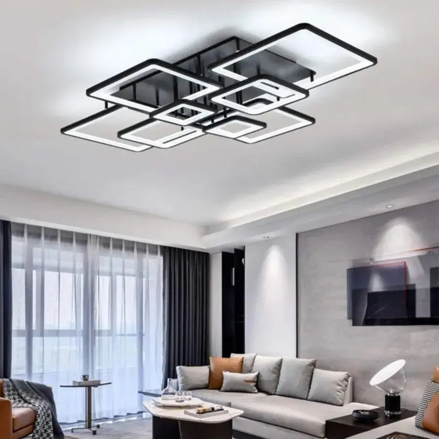 LED CHANDIER s dálkovým ovládáním, Ella, 8 čtverců, 203W, studené/horké/neutrální světlo, nestabilní, černá