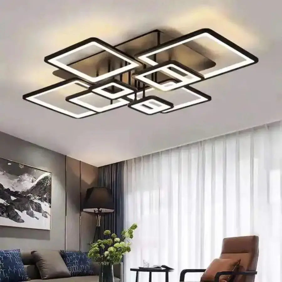 LED CHANDIER s dálkovým ovládáním, Ella, 8 čtverců, 203W, studené/horké/neutrální světlo, nestabilní, černá