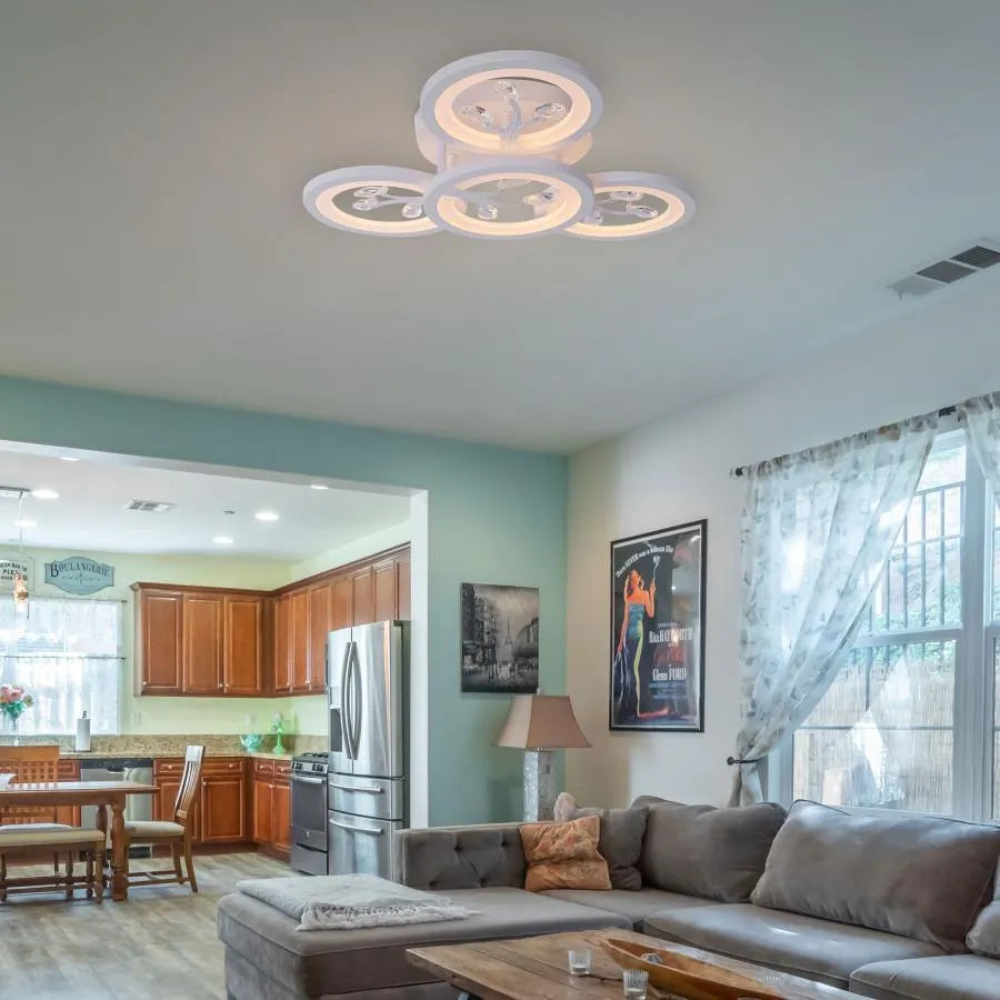 LED lustr s dálkovým ovládáním a krystalem DAISY 49W, 4 Elements, Studené/Teplé/Neutrální světlo, Stmívatelné, Bílá