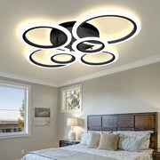 LED lustr s dálkovým ovládáním BETTY 82W, 6 kruhů, Studené/Teplé/Neutrální světlo, Stmívatelné, Černá