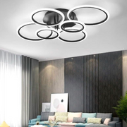 LED lustr s dálkovým ovládáním BETTY 82W, 6 kruhů, Studené/Teplé/Neutrální světlo, Stmívatelné, Černá