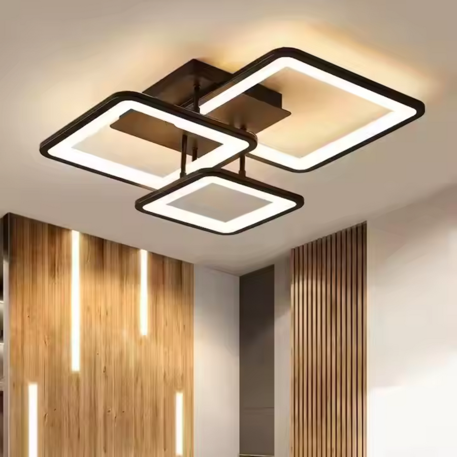 LED lustr s dálkovým ovládáním ZOE 64W, 3 čtverce, studené/teplé/neutrální světlo, stmívatelné, černá