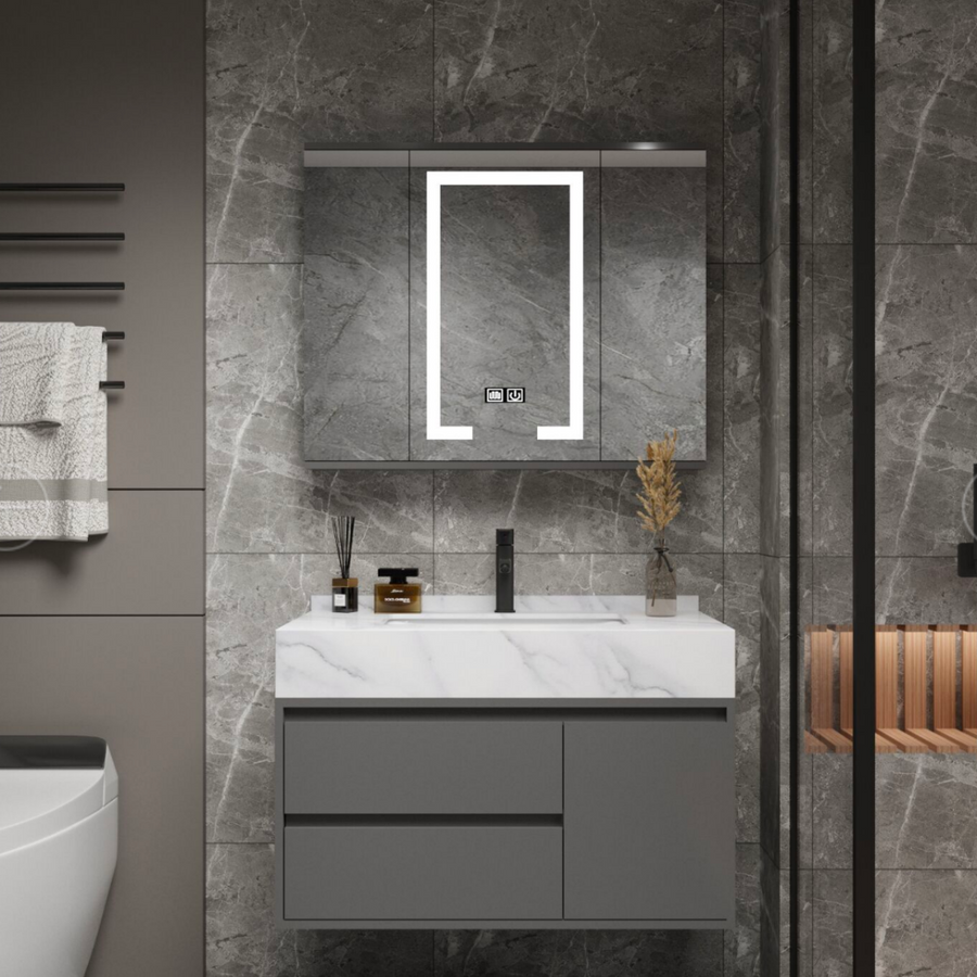 Sada koupelnového nábytku SANTORINI, 80x50cm, 2 kusy, šedá a bílá