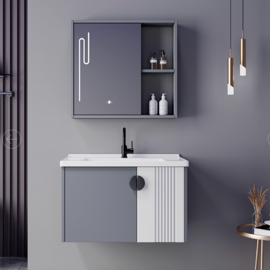 Sada koupelnového nábytku MYKONOS, 80x40cm, 2 kusy, šedá a bílá