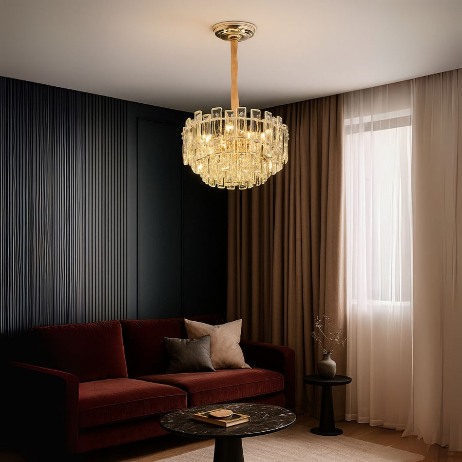 Křišťálový lustr FONTAINEBLEAU Eleganza, 9x E14, průměr 45 cm, zlatý, nastavitelná výška