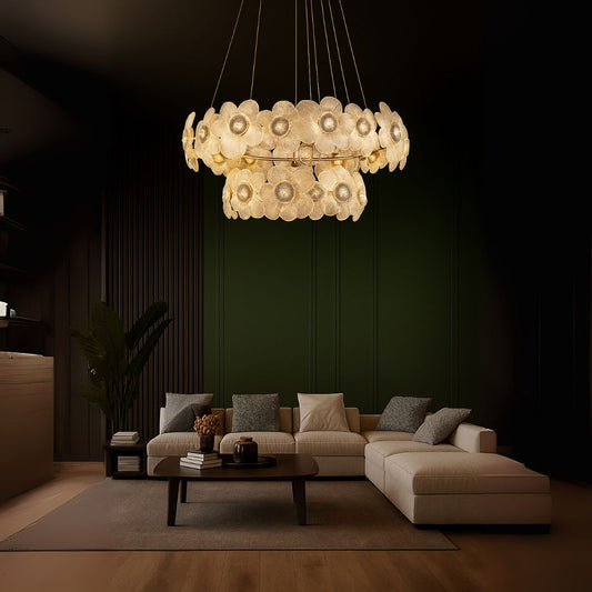 Křišťálový lustr Cadenza Largo, 33x E14, Průměr 76 cm, Nastavitelná výška, Zlatá