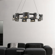 Moderní lustr, Valmontreux Largo, 8xG9, Průměr 80 cm, Černý, Nastavitelná výška
