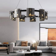 Moderní lustr, Valmontreux Largo, 8xG9, Průměr 80 cm, Černý, Nastavitelná výška