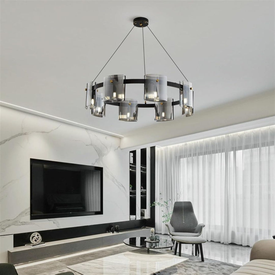 Moderní lustr, Valmontreux Largo, 8xG9, Průměr 80 cm, Černý, Nastavitelná výška