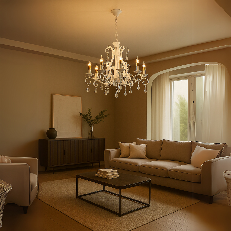 DELLI SANTI Lustr 6xE14, Průměr 49cm, Bílý, Nastavitelná výška