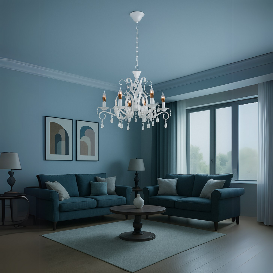 DELLI SANTI Lustr 6xE14, Průměr 49cm, Bílý, Nastavitelná výška