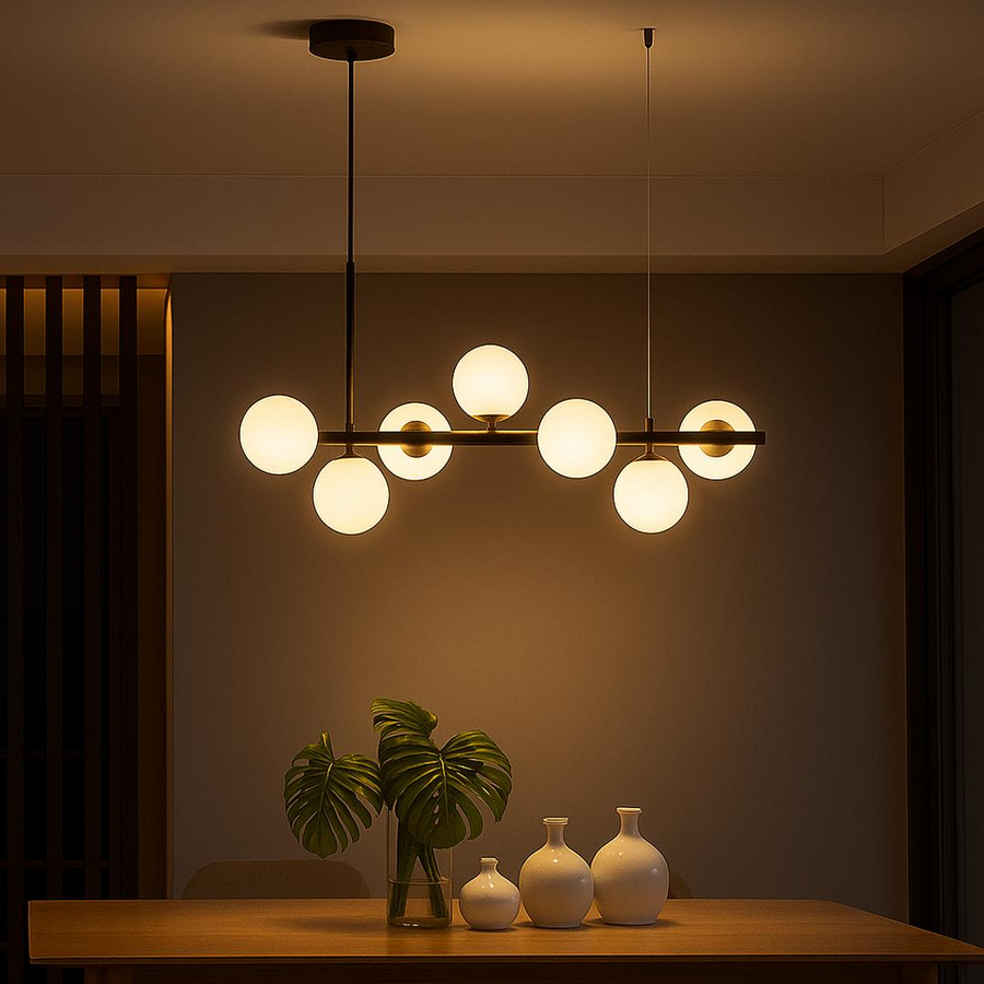 Moderní žárovkový lustr LOFT Pavilion, 7x G9, černý, kov, Nastavitelná výška