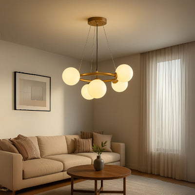 Komorový lustr LOFT, 5x G9, bílé zlato, kov, nastavitelná výška, moderní