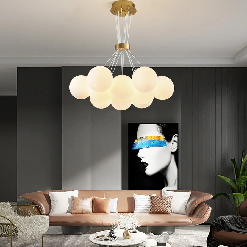 MODERNÍ Lustr, Kyvadlový typ, LOFT Bagliore, Globe, 11xE27, Nastavitelná výška, Zlatá