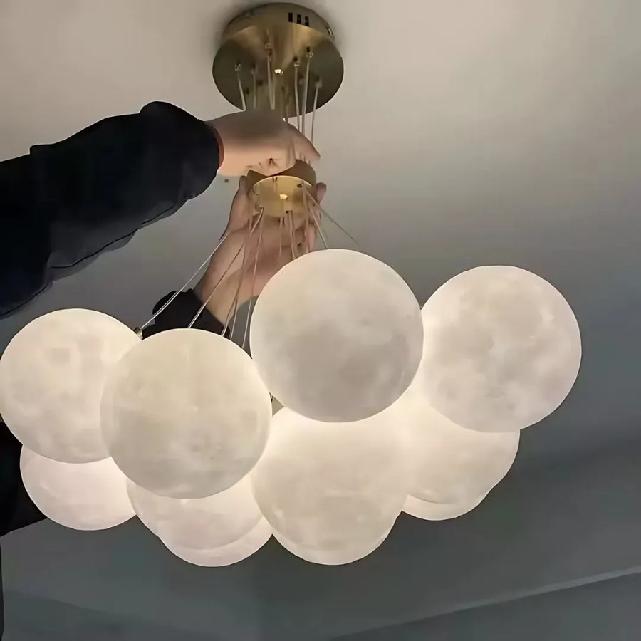 MODERNÍ Lustr, Kyvadlový typ, LOFT Bagliore, Globe, 9xE27, Nastavitelná výška, Zlatá