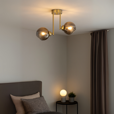 MODUS moderní žárovkový lustr, 2x E27, tmavě šedá, zlatá, kov