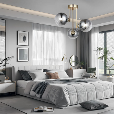 MODUS moderní žárovkový lustr, 3x E27, tmavě šedá, zlatá, kov