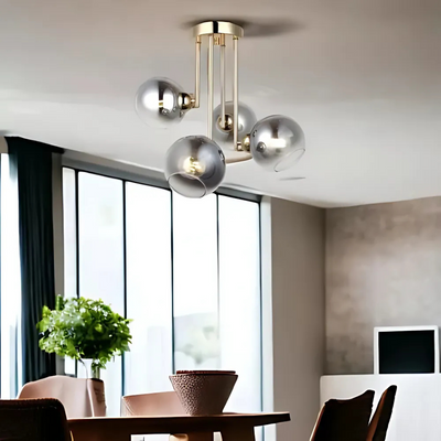 MODUS moderní žárovkový lustr, 4x E27, tmavě šedá, zlatá, kov