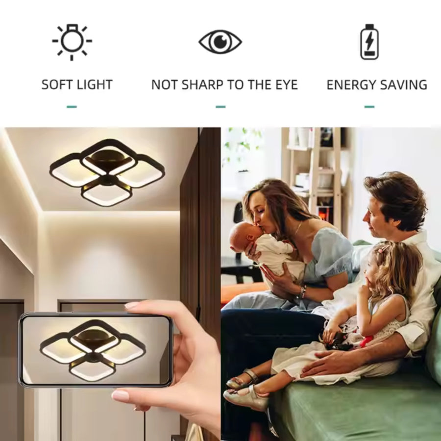 LED lustr VERTEX Tesser 36W, 4 čtverce, studené/teplé/neutrální světlo, černá