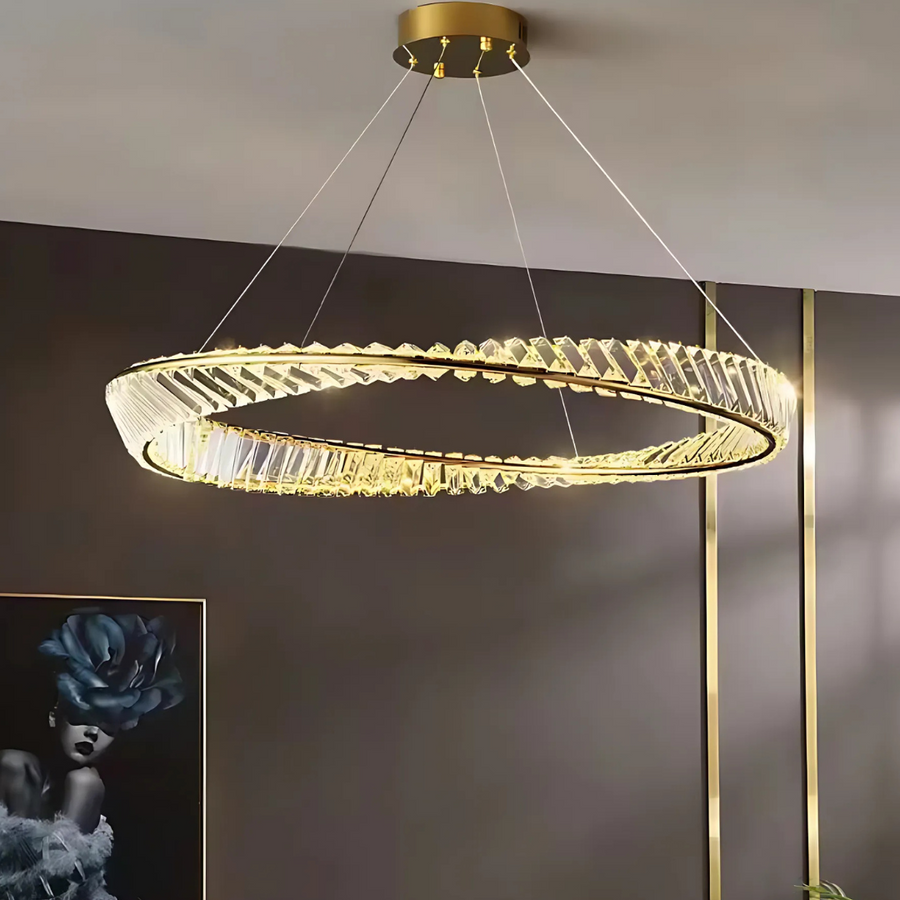 LED lustr s dálkovým ovládáním a krystalem LUIGI, 35W, studené/teplé/neutrální světlo, stmívatelný, zlatý