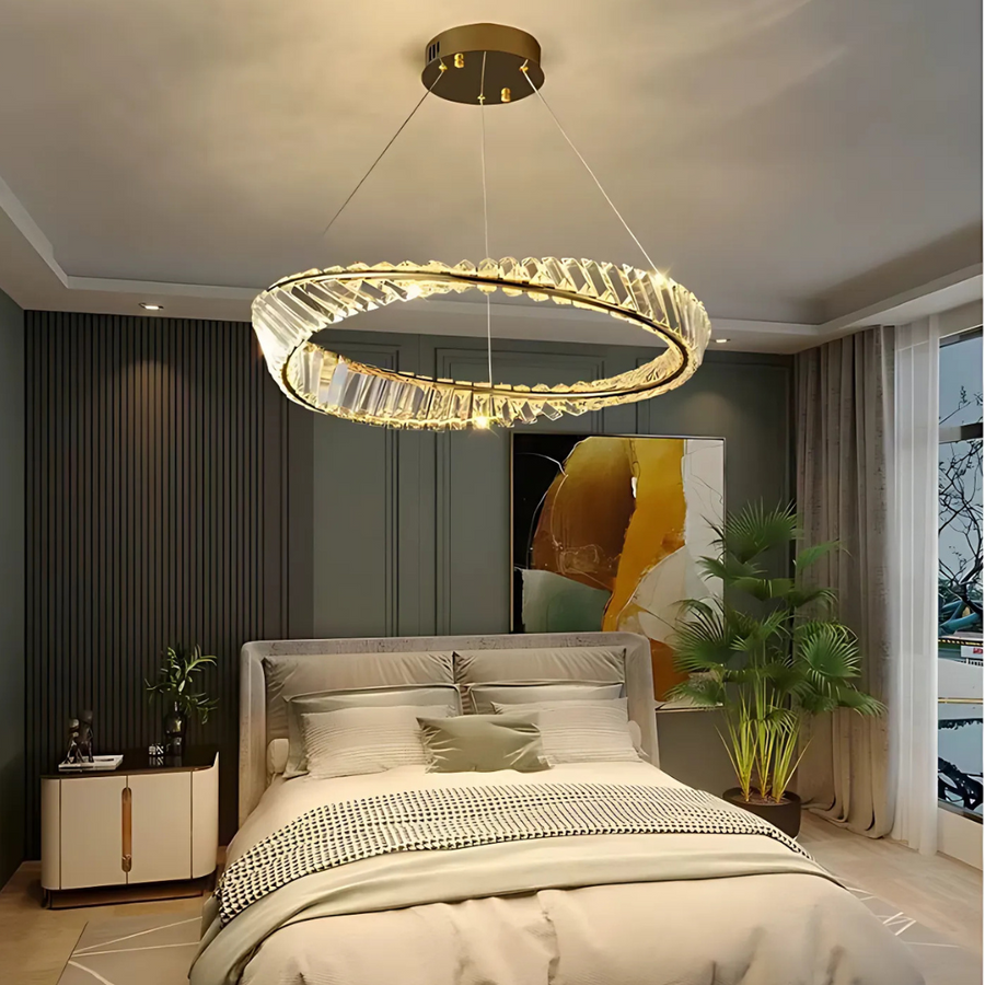 LED lustr s dálkovým ovládáním a krystalem LUIGI, 35W, studené/teplé/neutrální světlo, stmívatelný, zlatý