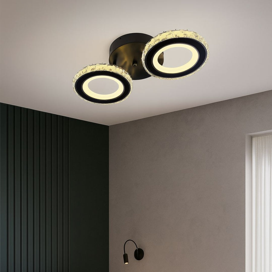 LED lustr s dálkovým ovládáním a krystalem NOVA ROTONDA 29W, 2 kruhy, Studené/Teplé/Neutrální světlo, Stmívatelné, Černá