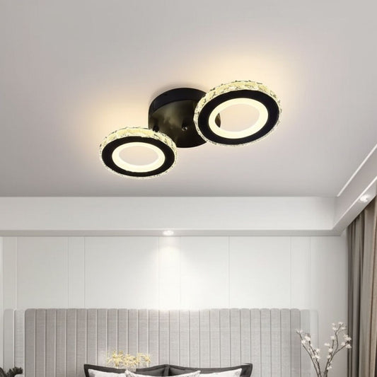 LED lustr s dálkovým ovládáním a krystalem NOVA ROTONDA 29W, 2 kruhy, Studené/Teplé/Neutrální světlo, Stmívatelné, Černá