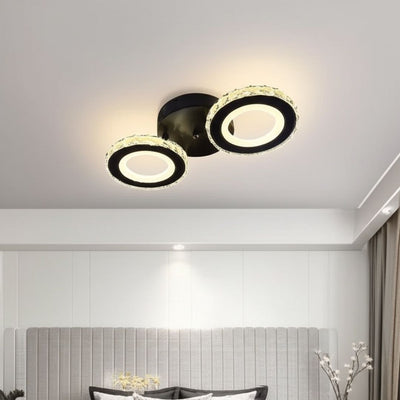 LED lustr s dálkovým ovládáním a krystalem NOVA ROTONDA 29W, 2 kruhy, Studené/Teplé/Neutrální světlo, Stmívatelné, Černá