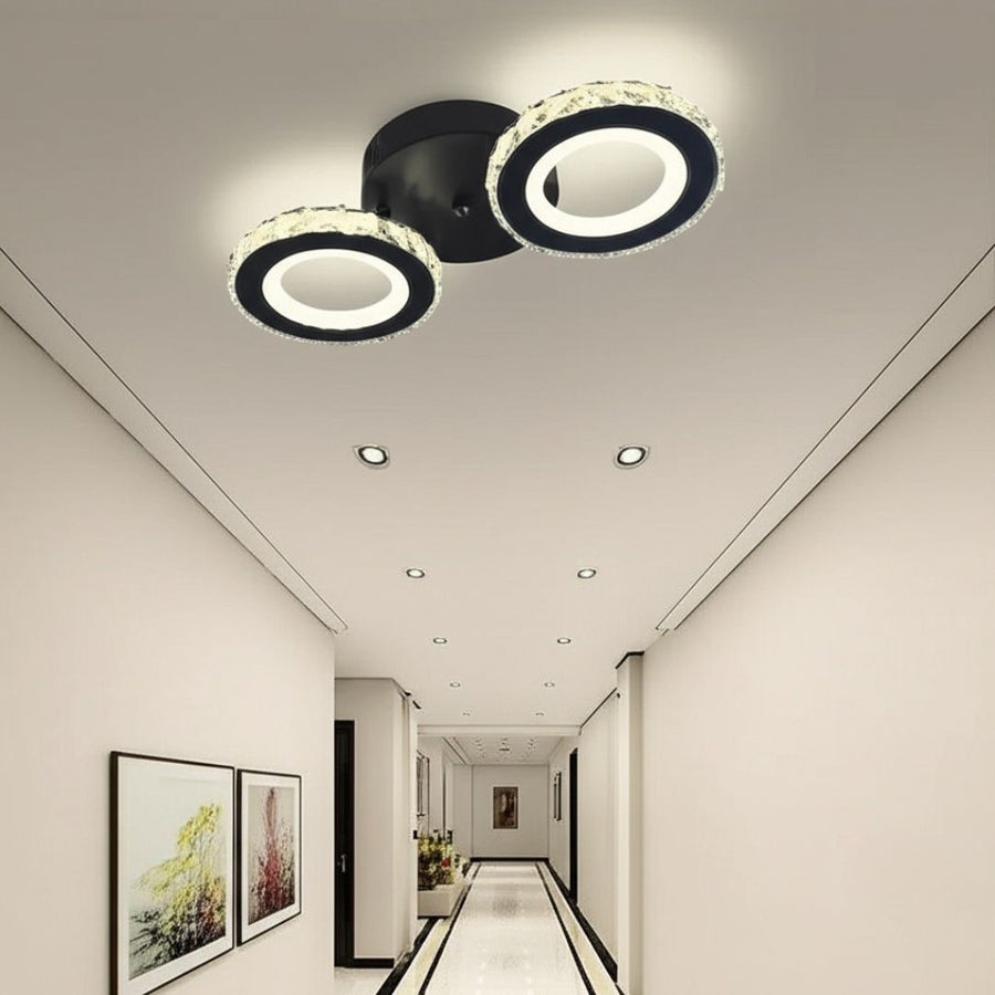 LED lustr s dálkovým ovládáním a krystalem NOVA ROTONDA 29W, 2 kruhy, Studené/Teplé/Neutrální světlo, Stmívatelné, Černá