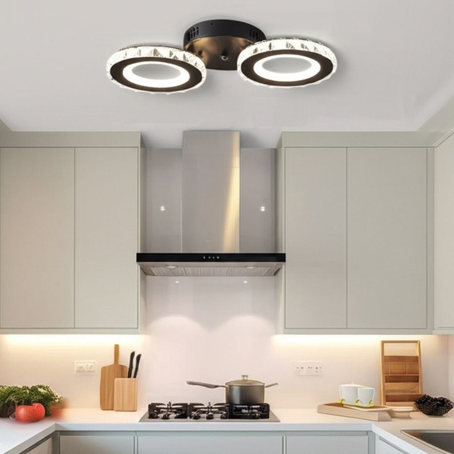 LED lustr s dálkovým ovládáním a krystalem NOVA ROTONDA 29W, 2 kruhy, Studené/Teplé/Neutrální světlo, Stmívatelné, Černá