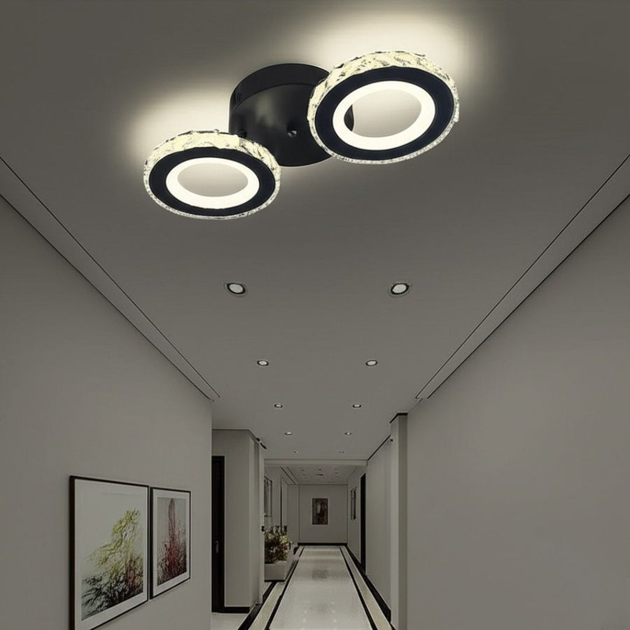 LED lustr s dálkovým ovládáním a krystalem NOVA ROTONDA 29W, 2 kruhy, Studené/Teplé/Neutrální světlo, Stmívatelné, Černá