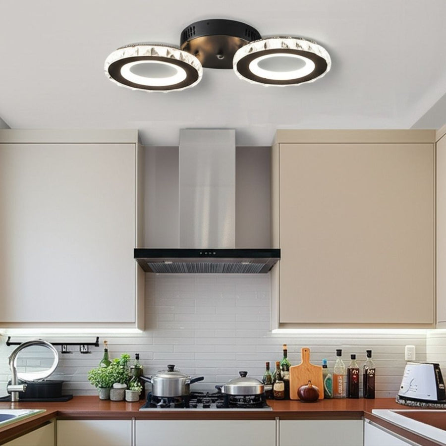 LED lustr s dálkovým ovládáním a krystalem NOVA ROTONDA 29W, 2 kruhy, Studené/Teplé/Neutrální světlo, Stmívatelné, Černá