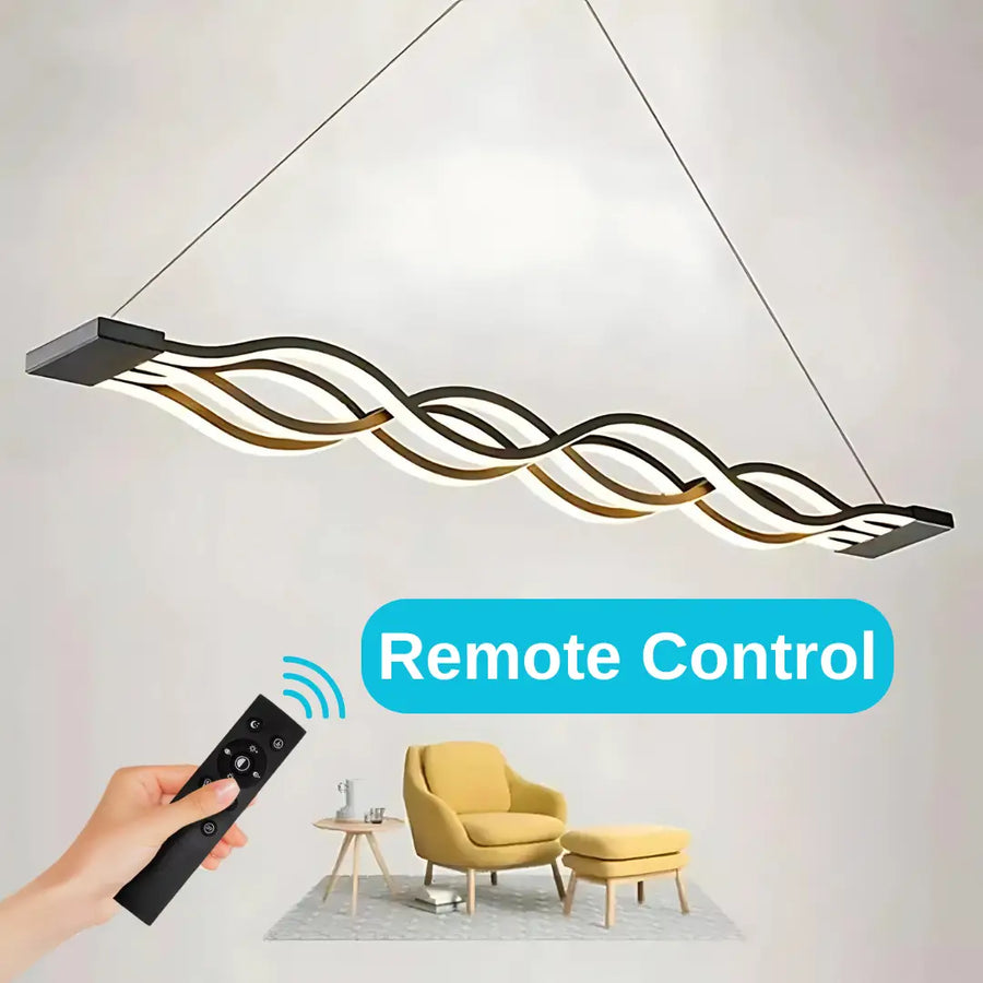 Závěsný LED lustr s dálkovým ovládáním WAVE 76W, lineární, studené/teplé/neutrální světlo, stmívatelný, černý, výškově nastavitelný