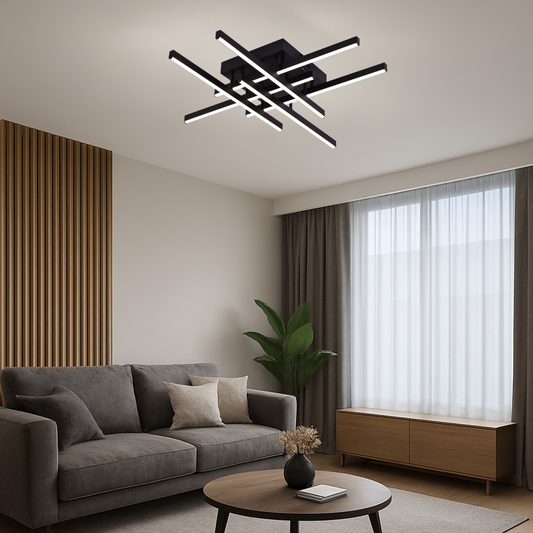 LED lustr s dálkovým ovládáním LINEX, 63W, 6 prvků, lineární, studené/teplé/neutrální světlo, stmívatelný, černý